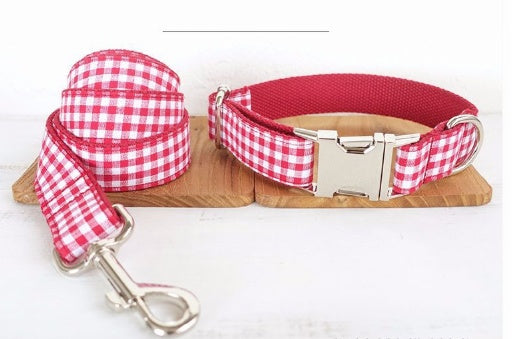 Red Plaid Polyester Pet Collar Set